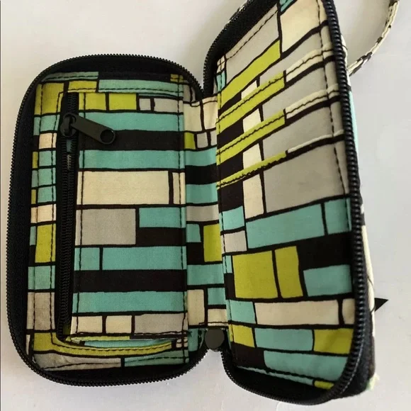 VERA BRADLEY Zip Wallet Coin Purse Key Fob Blue Green Black Floral - Picture 4 of 7